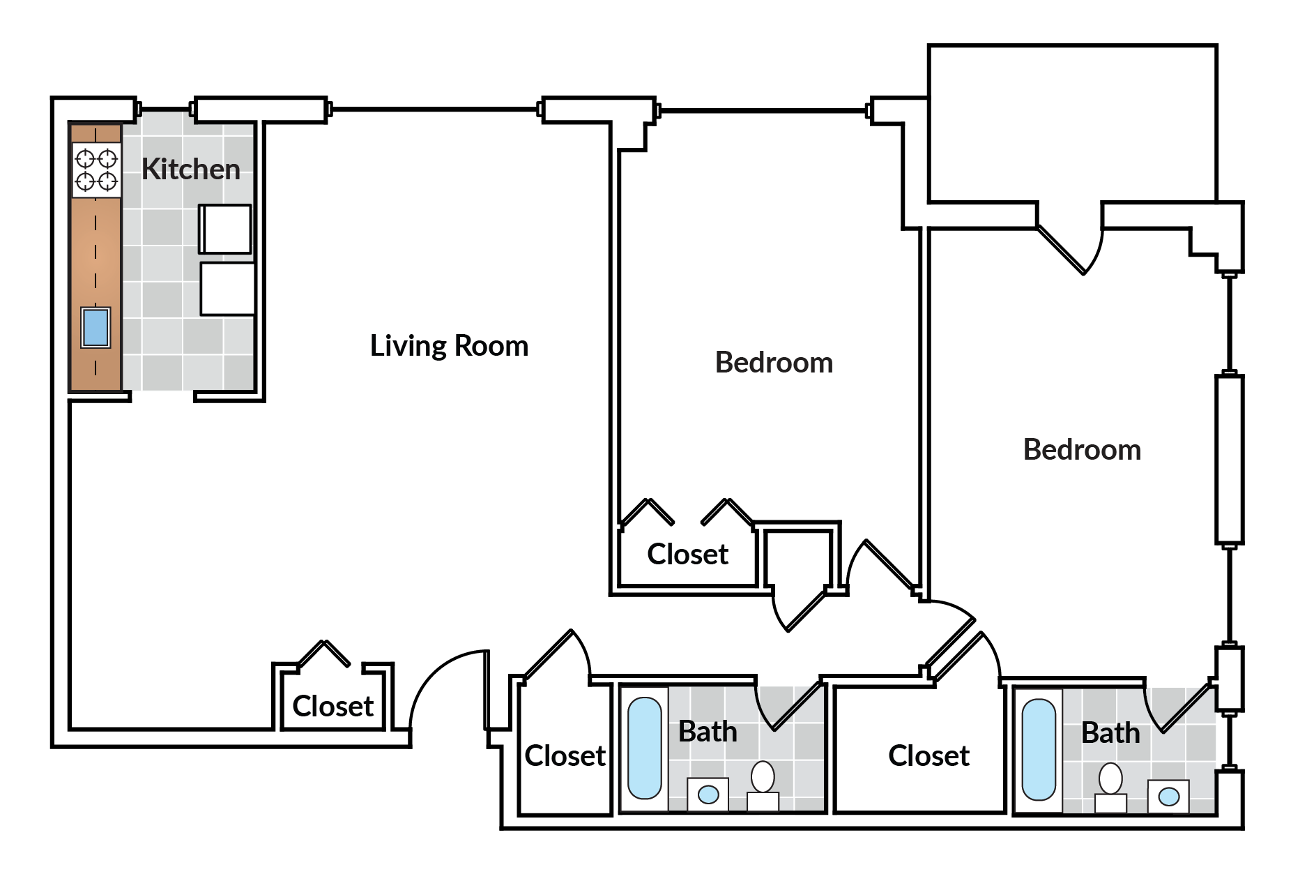 Floor plan for 2 beds, 2 baths, 1207 sqft